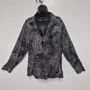 Chico’s Silk Button Down Floral Paisley Abstract Blouse sz XL / 3
